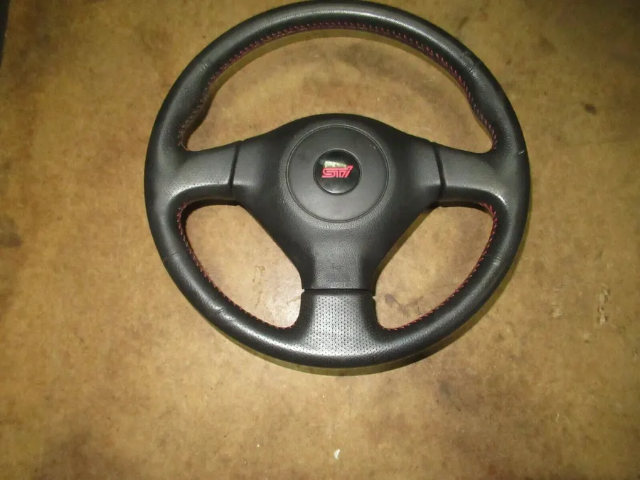 2002-2007 Subaru impreza WRX STi Black Leather Steering Wheel OEM SRS GDB GDA product image